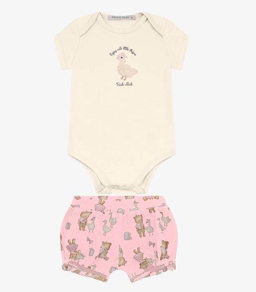 Conjunto Body com Shorts Trick Nick Bege