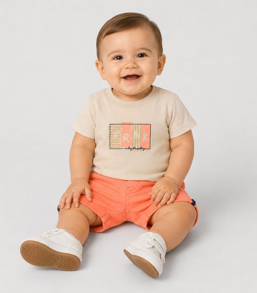 Conjunto Infantil Camiseta Com Bermuda Trick Nick Bege