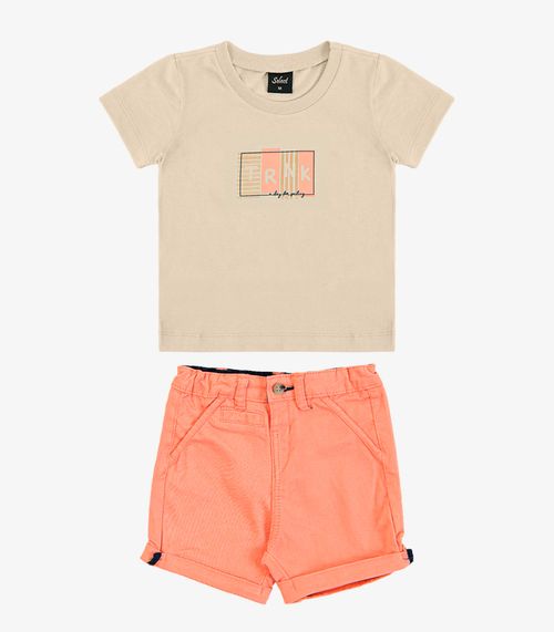 Conjunto Infantil Camiseta Com Bermuda Trick Nick Bege