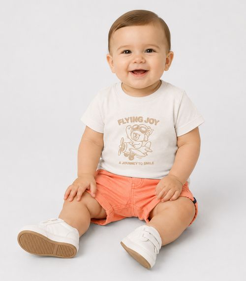 Conjunto Infantil Camiseta Com Bermuda Trick Nick Bege