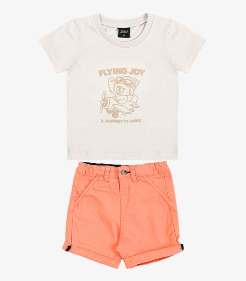 Conjunto Infantil Camiseta Com Bermuda Trick Nick Bege