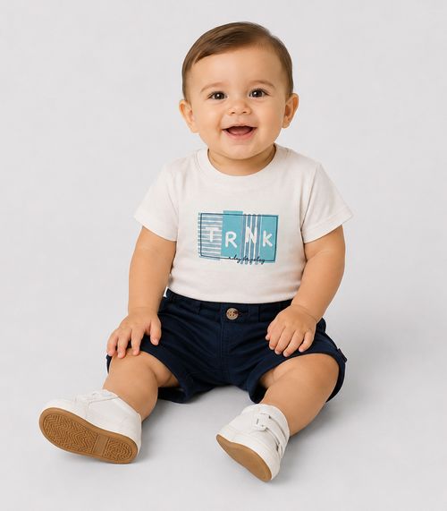 Conjunto Infantil Camiseta Com Bermuda Trick Nick Bege