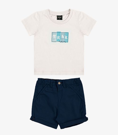 Conjunto Infantil Camiseta Com Bermuda Trick Nick Bege