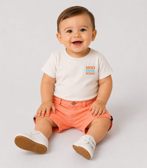 Conjunto Infantil Camiseta Com Bermuda Trick Nick Bege