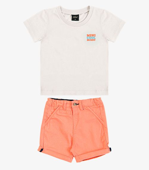 Conjunto Infantil Camiseta Com Bermuda Trick Nick Bege