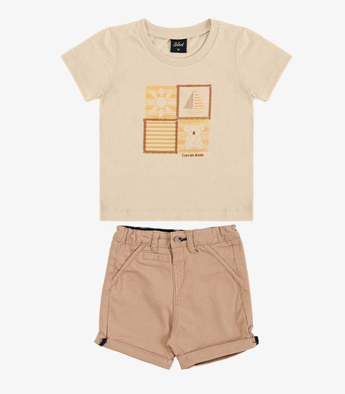 Conjunto Infantil Camiseta Com Bermuda Trick Nick Bege