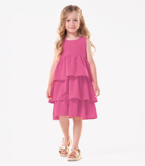 Vestido Infantil Chiffon Babados Trick Nick Rosa