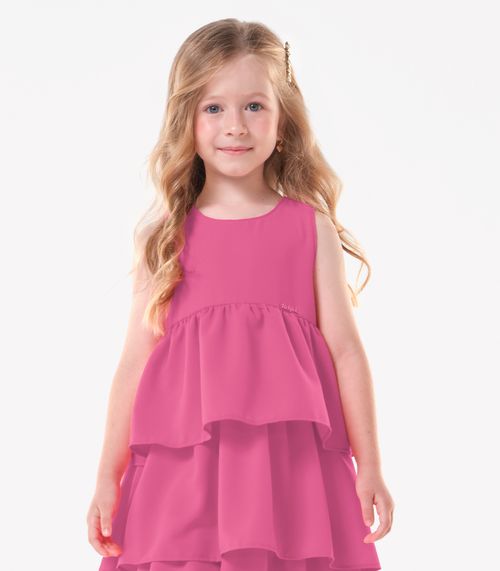 Vestido Infantil Chiffon Babados Trick Nick Rosa