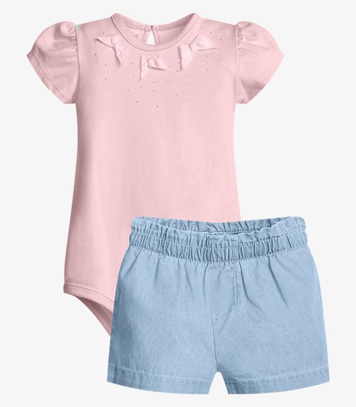 Conjunto Menina Body Com Shorts Trick Nick Rosa