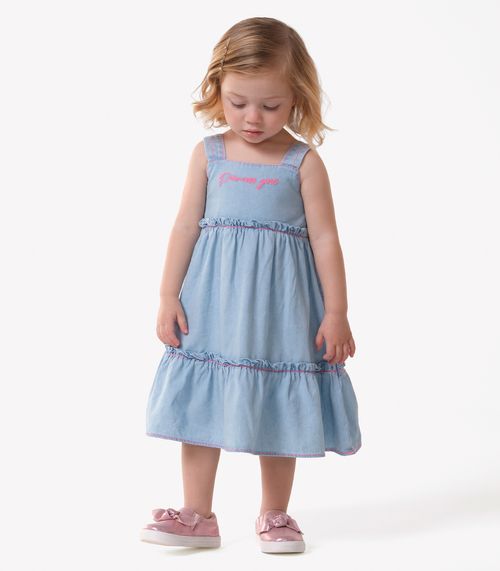 Vestido Infantil Jeans Com Bordado Trick Nick Azul