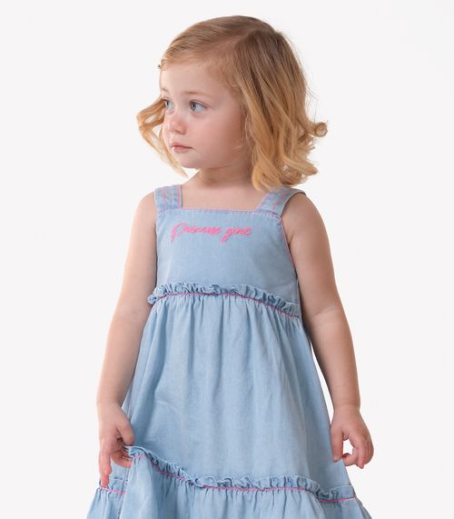 Vestido Infantil Jeans Com Bordado Trick Nick Azul