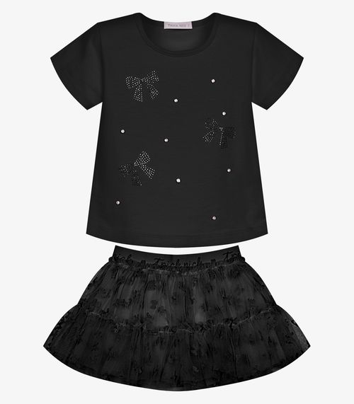 Conjunto Menina Blusa Com Saia Trick Nick Preto