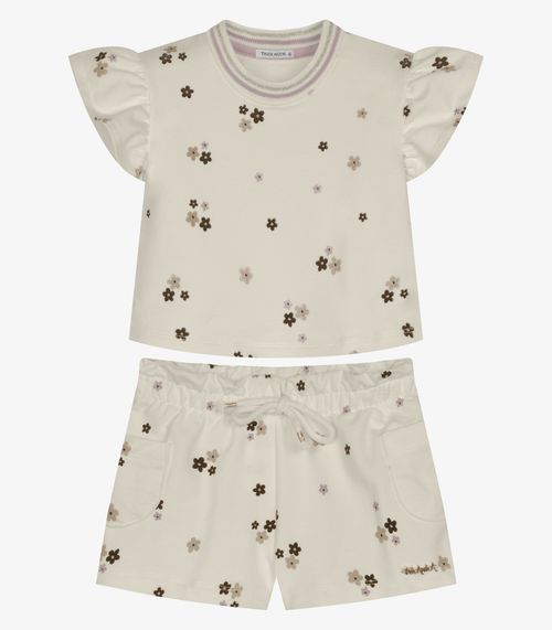 Conjunto Menina Blusa Com Shorts Trick Nick Bege