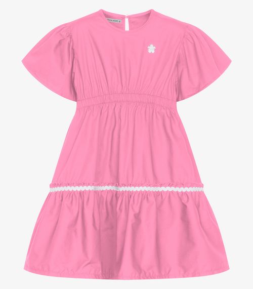 Vestido Infantil Tricoline Manga Ampla Trick Nick Rosa