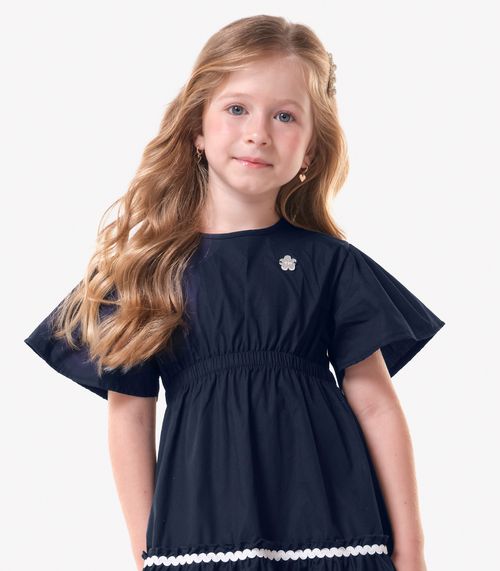 Vestido Infantil Tricoline Manga Ampla Trick Nick Azul