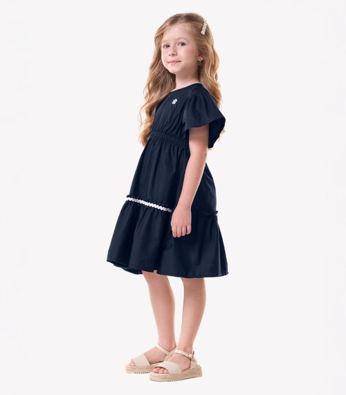 Vestido Infantil Tricoline Manga Ampla Trick Nick Azul