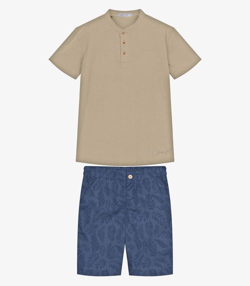 Conjunto Infantil Camiseta Com Bermuda Trick Nick Bege