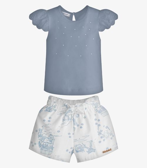 Conjunto Menina Blusa Com Shorts Trick Nick Azul
