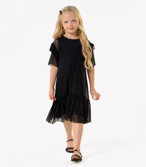 Vestido Infantil Meia Malha Estampado Trick Nick Preto