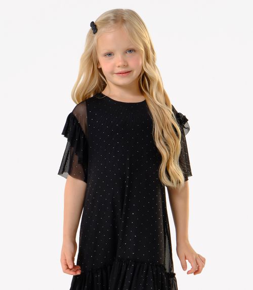 Vestido Infantil Meia Malha Estampado Trick Nick Preto