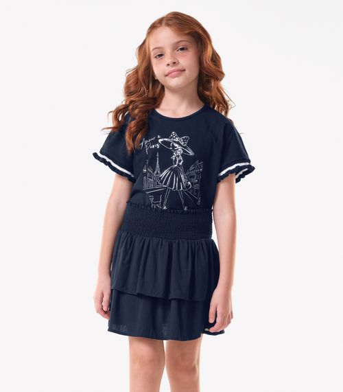 Saia Infantil Viscose Slub Babados Trick Nick Azul