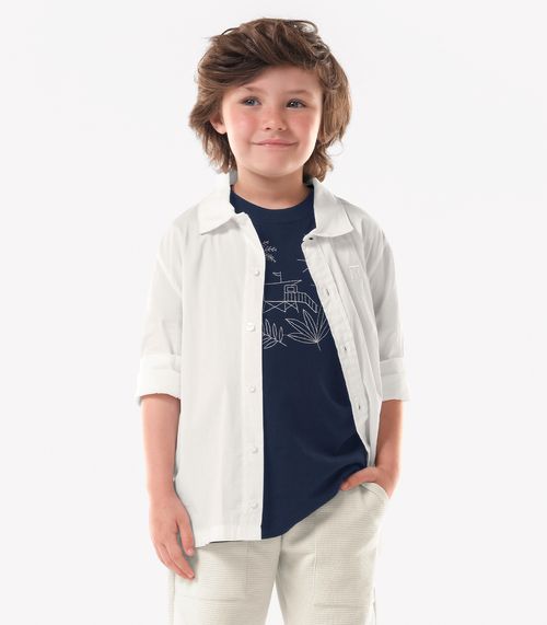 Camisa Infantil Manga Longa Masculina Trick Nick Bege