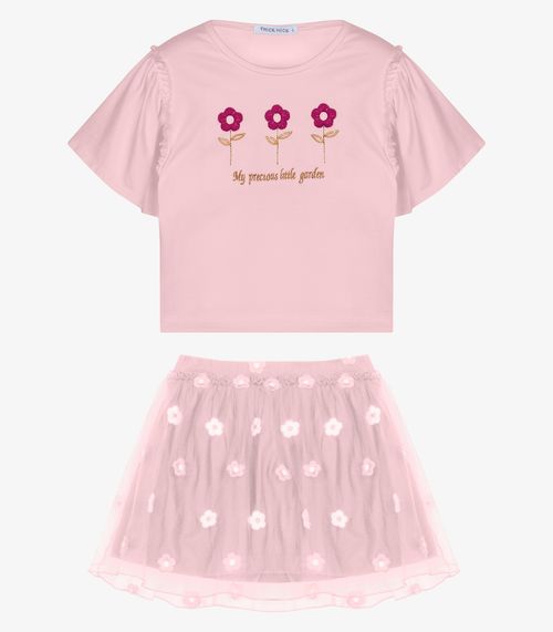 Conjunto Infantil Blusa Com Saia Trick Nick Rosa