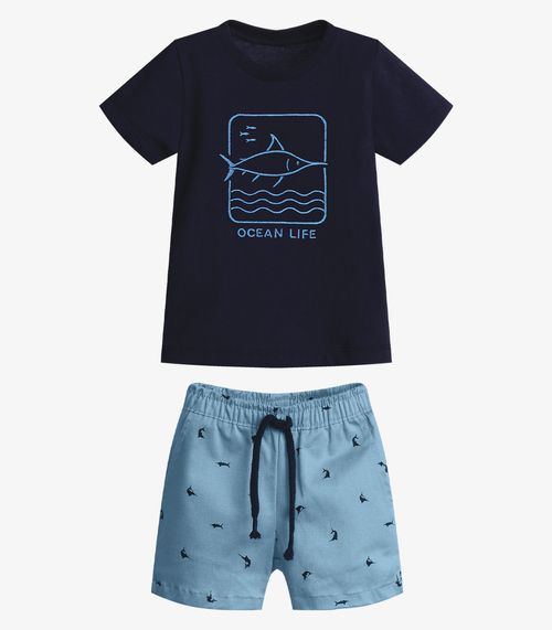 Conjunto Infantil Camiseta Com Bermuda Trick Nick Azul