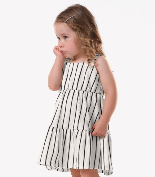 Vestido Infantil Menina Listrado Trick Nick Bege