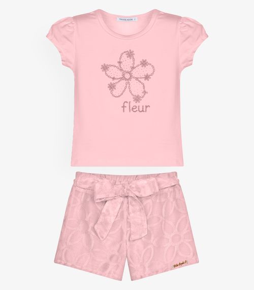 Conjunto Infantil Blusa Com Shorts Trick Nick Rosa