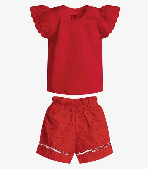 Conjunto Menina Blusa Com Shorts Trick Nick Vermelho