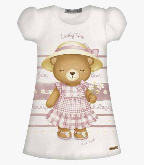 Vestido Infantil Menina Com Estampa Trick Nick Bege