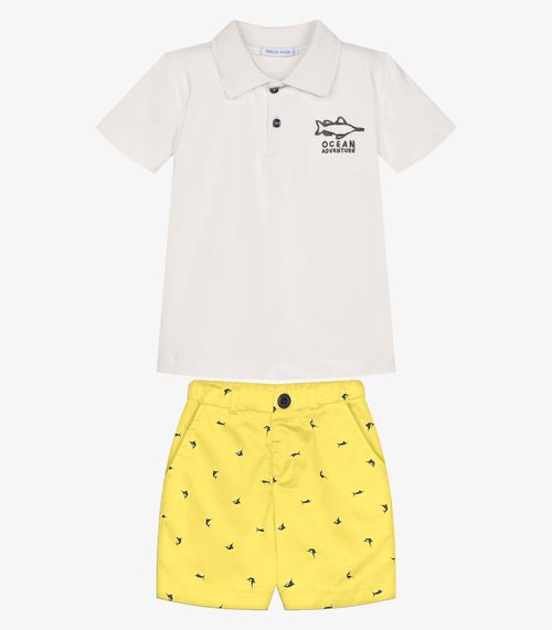 Conjunto Infantil Polo Com Bermuda Trick Nick Bege
