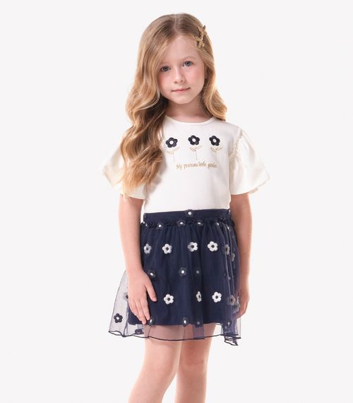Conjunto Infantil Blusa Com Saia Trick Nick Bege