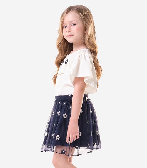 Conjunto Infantil Blusa Com Saia Trick Nick Bege
