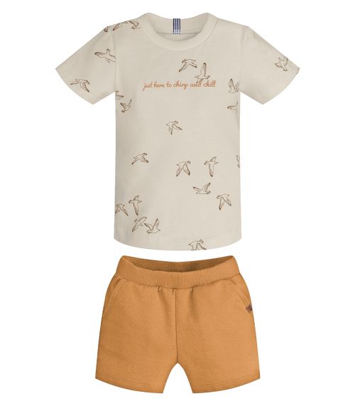 Conjunto Infantil Camiseta Com Bermuda Trick Nick Bege