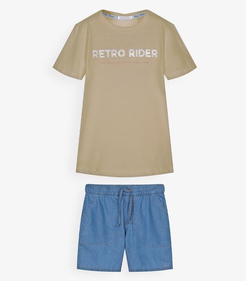 Conjunto Infantil Camiseta Com Bermuda Trick Nick Bege