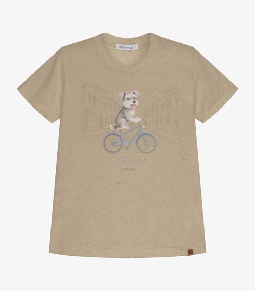 Camiseta Infantil Meia Malha Estampa Trick Nick Bege
