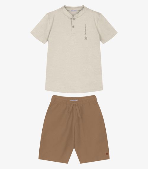Conjunto Infantil Camiseta Com Bermuda Trick Nick Bege