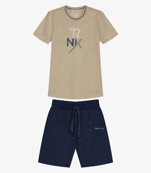 Conjunto Infantil Camiseta Com Bermuda Trick Nick Bege