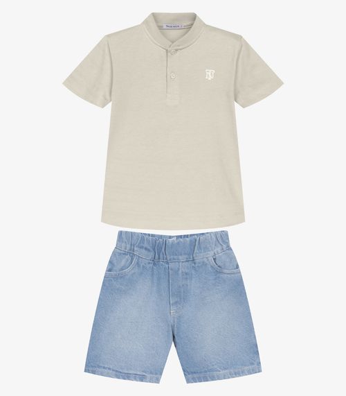 Conjunto Camiseta Com Bermuda Infantil Trick Nick Bege