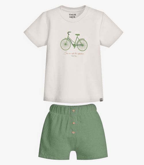 Conjunto  Infantil Camiseta Com Bermuda Trick Nick Bege