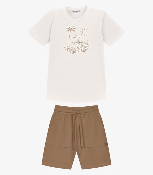 Conjunto Infantil Camiseta Com Bermuda Trick Nick Bege