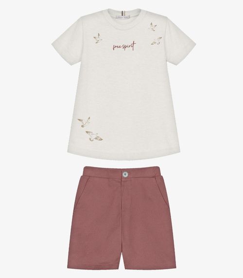 Conjunto Infantil Camiseta Com Bermuda Trick Nick Bege