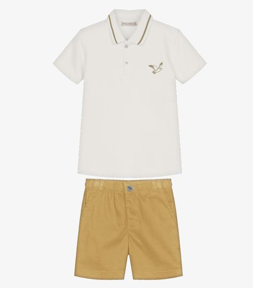 Conjunto Infantil Polo Com Bermuda Trick Nick Bege