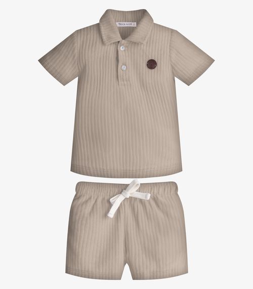 Conjunto Infantil Polo Com Bermuda Trick Nick Bege
