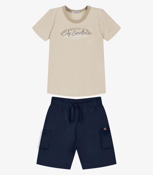 Conjunto Infantil Camiseta Com Bermuda Trick Nick Bege