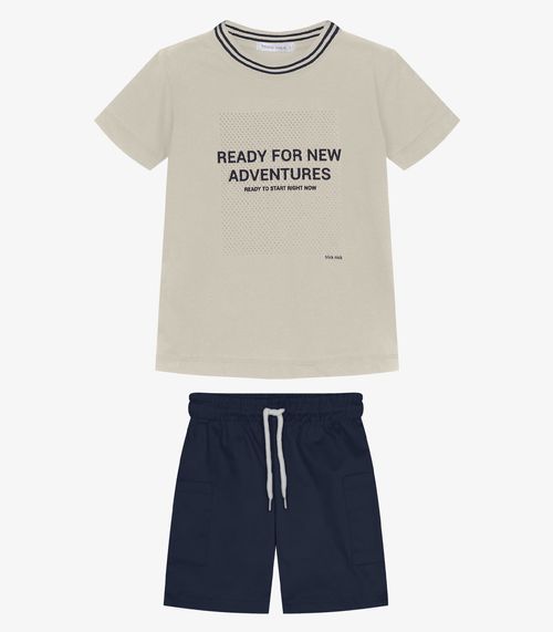 Conjunto Infantil Camiseta Com Bermuda Trick Nick Bege