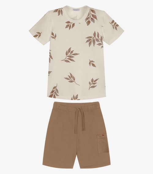 Conjunto Infantil Camiseta Com Bermuda Trick Nick Bege