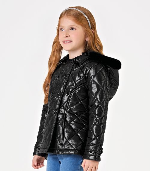 Jaqueta Puffer com Capuz Feminino Trick Nick Preto